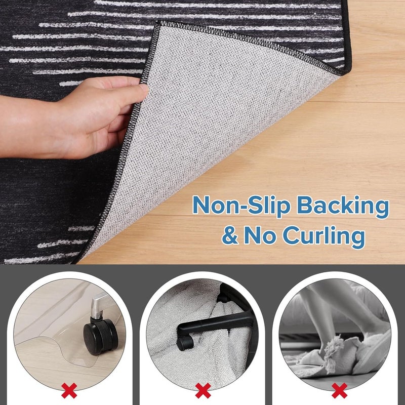 FURKIT حصيرة كرسي المكتب للأرضيات الخشبية، حصيرة مكتبية متينة بمقاس 48"x60" بنمط بوهو مخطط منخفض الوبر مع قاعدة غير قابلة للانزلاق، واقي أرضي سهل الانزلاق لأرائك متحركة - Image 4